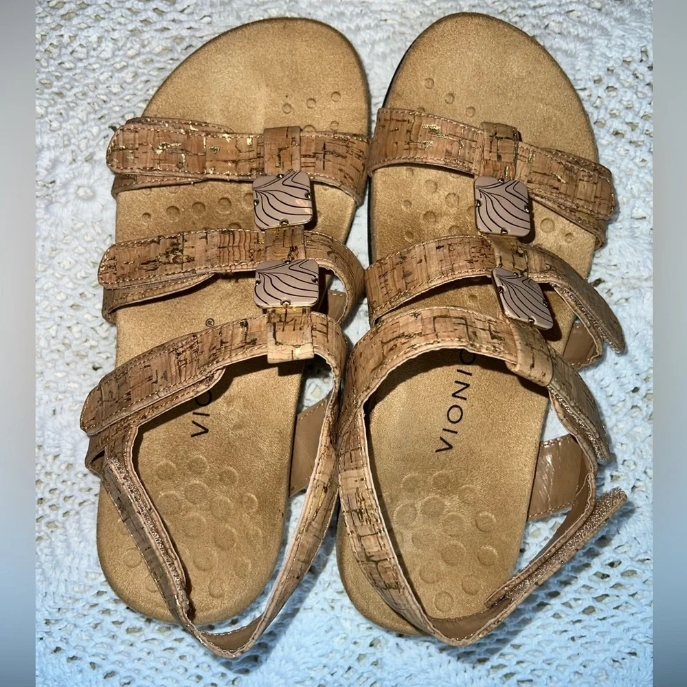 Vionic Amber Natural Cork with Gold Fleck Sandals Sz 8W
